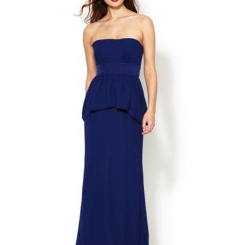 BCBGMAXAZRIA blue silk strapless gown. Size 8.